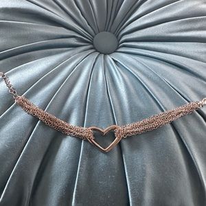 Multilayered Chain Heart Pendant Bracelet Adjustable Lobster Closure Silver EUC